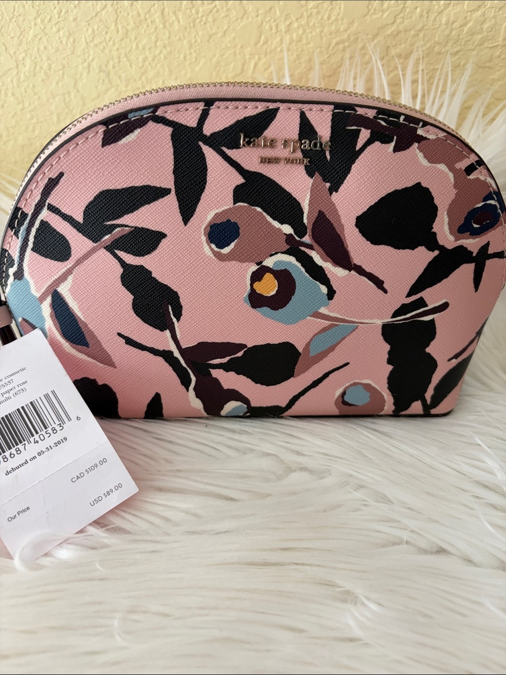 kate spade Pink Floral Dome Makeup Pouch with Gold Logo - Picture 8 of 8